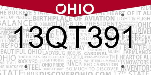 13QT391 Ohio License Plate