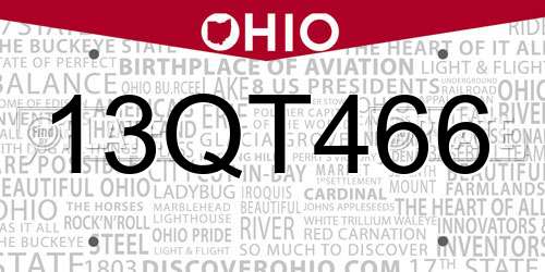 13QT466 Ohio License Plate