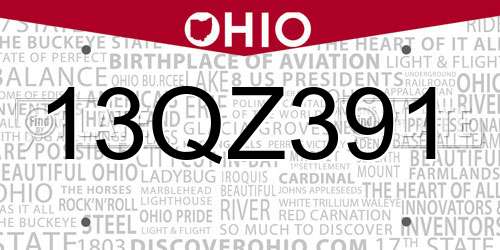 13QZ391 Ohio License Plate