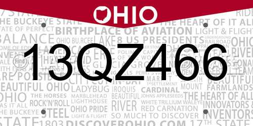13QZ466 Ohio License Plate