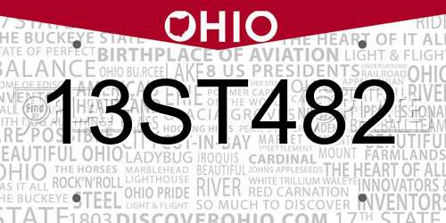 13ST482 Ohio License Plate