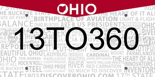13TO360 Ohio License Plate