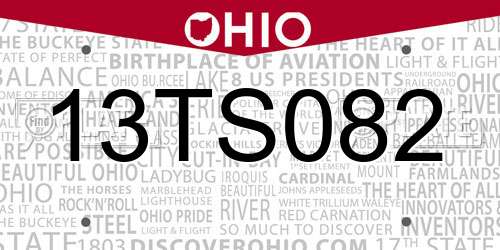 13TS082 Ohio License Plate