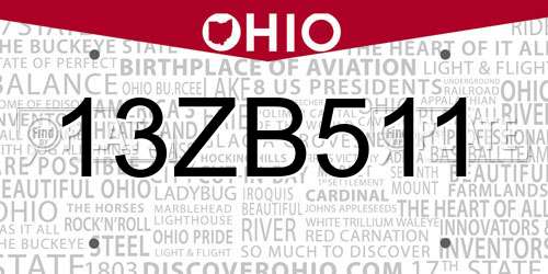 13ZB511 Ohio License Plate