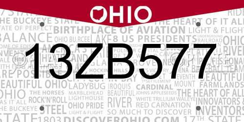 13ZB577 Ohio License Plate
