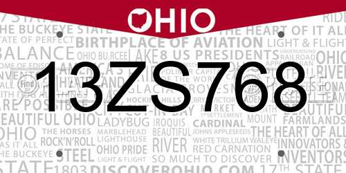 13ZS768 Ohio License Plate