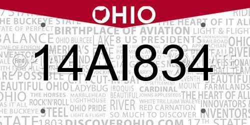 14AI834 Ohio License Plate