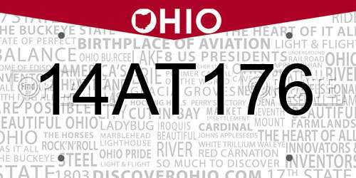 14AT176 Ohio License Plate