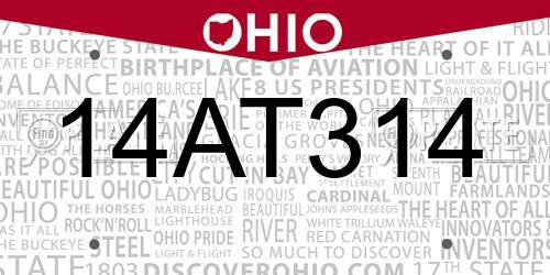 14AT314 Ohio License Plate