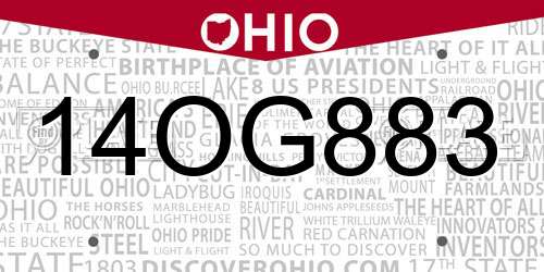 14OG883 Ohio License Plate