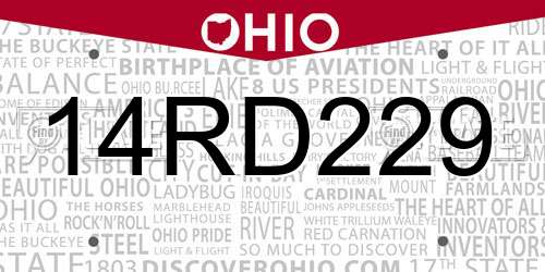 14RD229 Ohio License Plate
