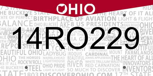 14RO229 Ohio License Plate