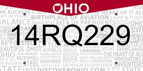 14RQ229 Ohio License Plate