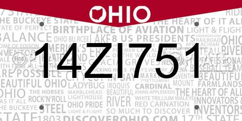 14ZI751 Ohio License Plate