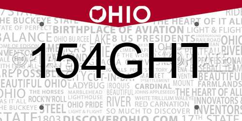 154GHT Ohio License Plate