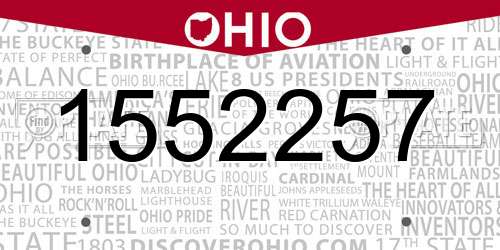 1552257 Ohio License Plate