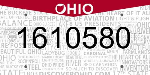 1610580 Ohio License Plate