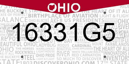 16331G5 Ohio License Plate