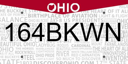 164BKWN Ohio License Plate