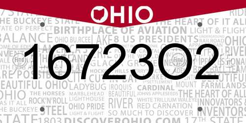 16723O2 Ohio License Plate