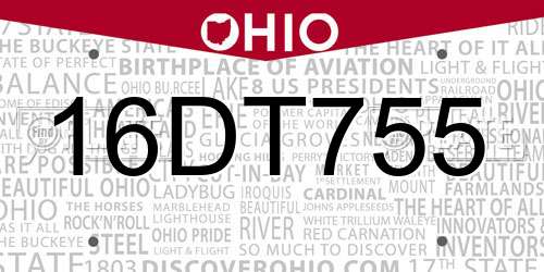 16DT755 Ohio License Plate