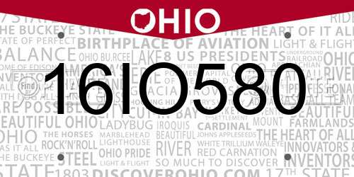 16IO580 Ohio License Plate