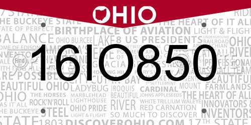 16IO850 Ohio License Plate