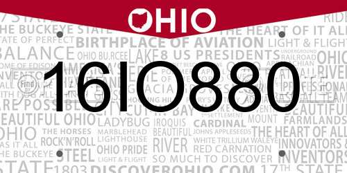 16IO880 Ohio License Plate
