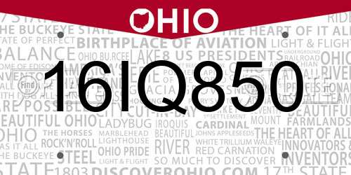16IQ850 Ohio License Plate