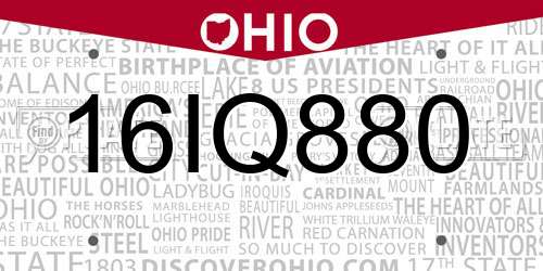 16IQ880 Ohio License Plate