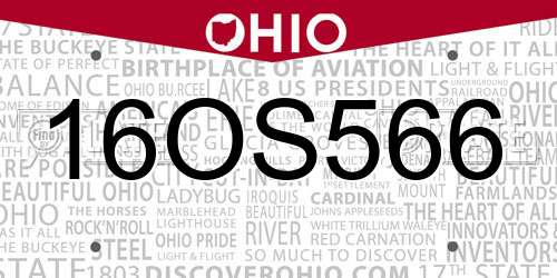16OS566 Ohio License Plate