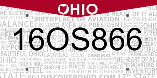 16OS866 Ohio License Plate