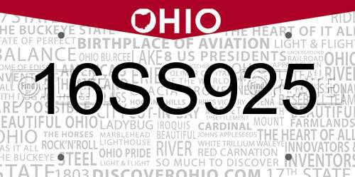 16SS925 Ohio License Plate