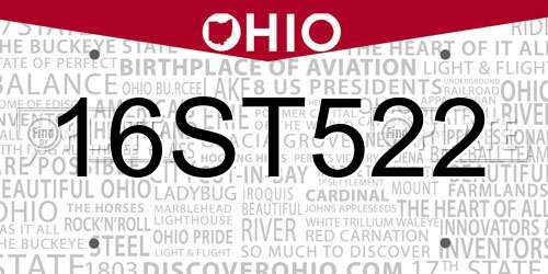 16ST522 Ohio License Plate
