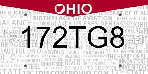 172TG8 Ohio License Plate