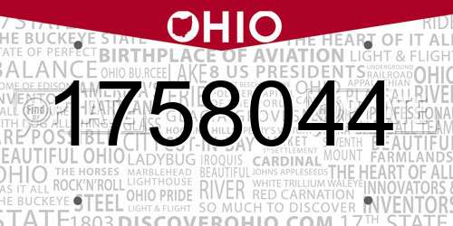 1758044 Ohio License Plate
