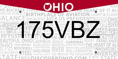 175VBZ Ohio License Plate