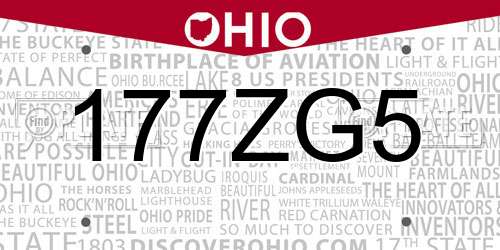 177ZG5 Ohio License Plate
