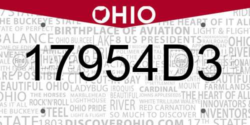 17954D3 Ohio License Plate