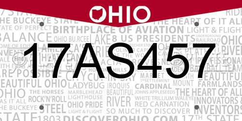 17AS457 Ohio License Plate