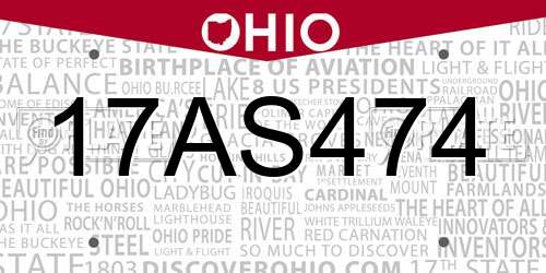 17AS474 Ohio License Plate