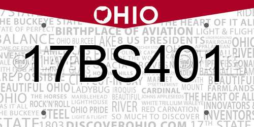 17BS401 Ohio License Plate