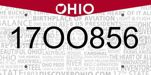17OO856 Ohio License Plate