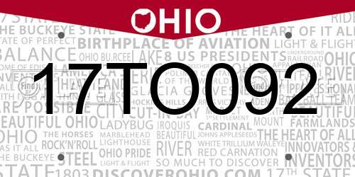 17TO092 Ohio License Plate