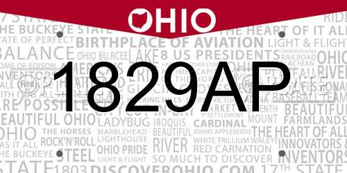 1829AP Ohio License Plate