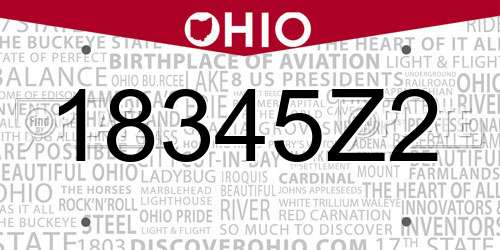 18345Z2 Ohio License Plate