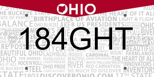 184GHT Ohio License Plate