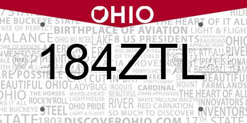 184ZTL Ohio License Plate