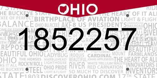 1852257 Ohio License Plate