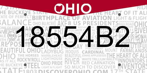 18554B2 Ohio License Plate